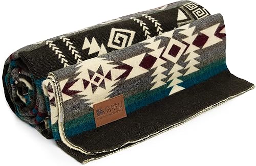 Miniatura 1 de QISU Manta de lana  Grande, hermosa, cálida, abigarrada, hecha a mano en Ecuador por artesanos locales  94 x 78 pulgadas  Ultrasuave, hipoalergénica