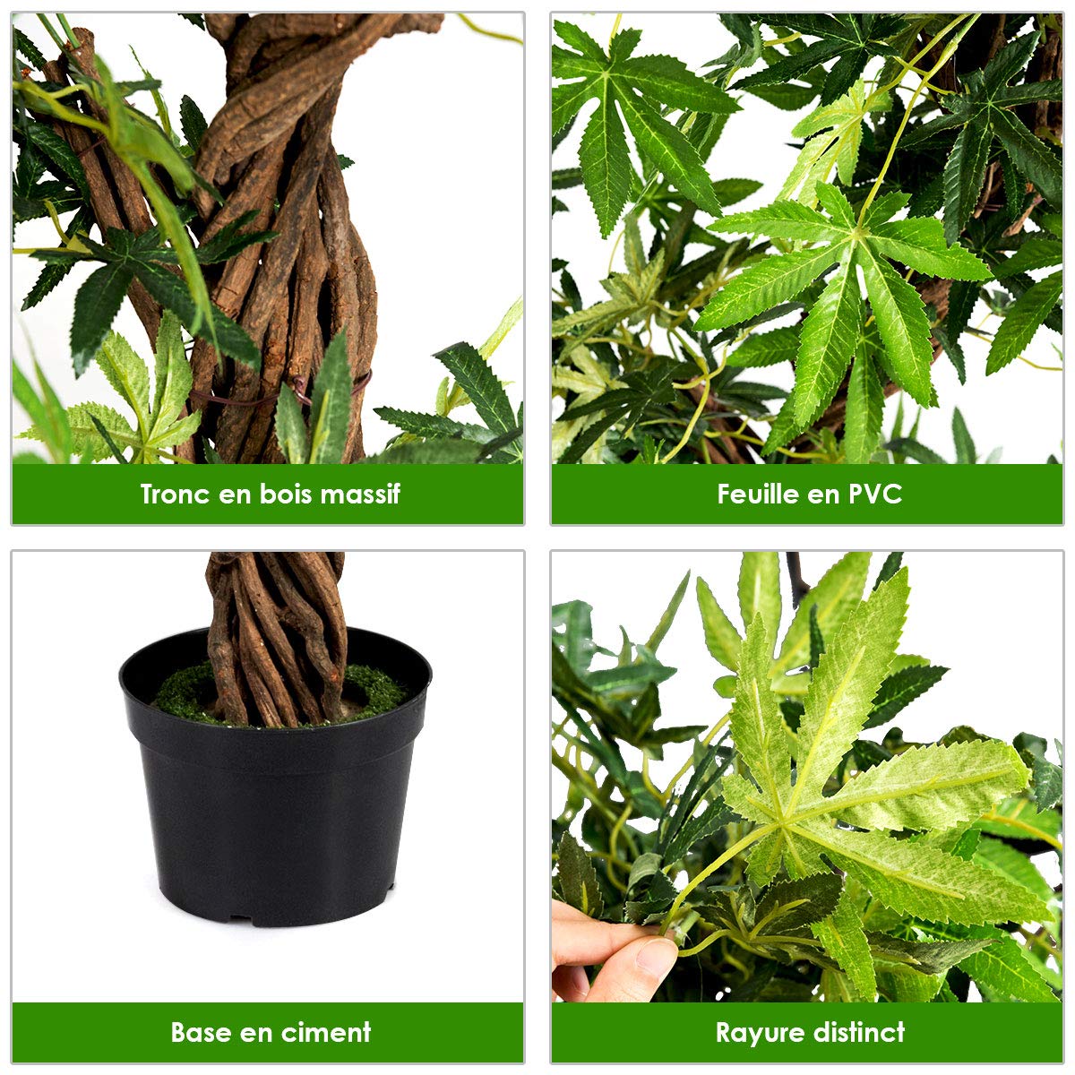 GOPLUS Arbre Artificielle en Pot Hauteur 160CM, Art Floral Faux Bonsaï Décoration en Plastique, Simulation Décorations Paysager à Intérieur ou Extérieur