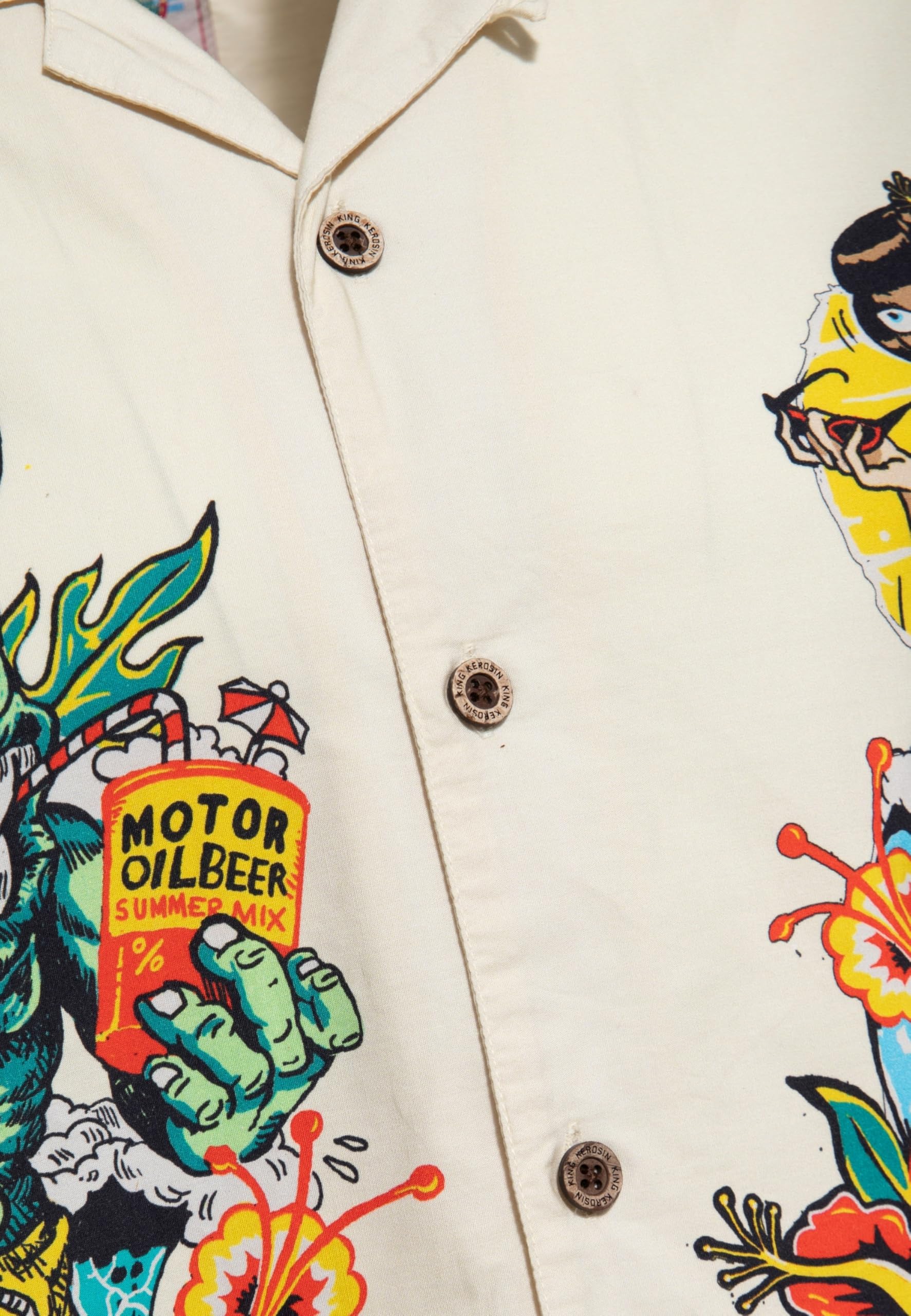 King Kerosin Herren Hawaii · Hemd · Kurzarm · Hawaiian Shirt · Artwork · Cartoon · Print · Monster · Surfer · Vintage · Retro · 50s · Rockabilly · Bio Baumwolle · I Make My Dreams Come True