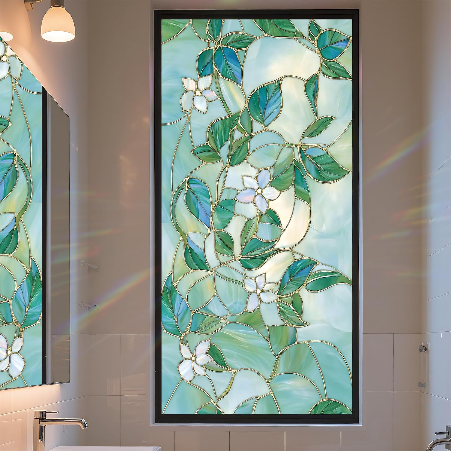 Window Privacy Film Static Cling - Stained Glass Decorative Sun Blocking Window Covering, Non-Adhesive Removable Stickers for Home & Office, 17.5" x 39.3"