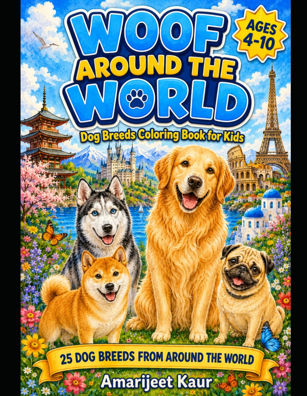 Woof Around the World: Dog Breeds Coloring Book for Kids
