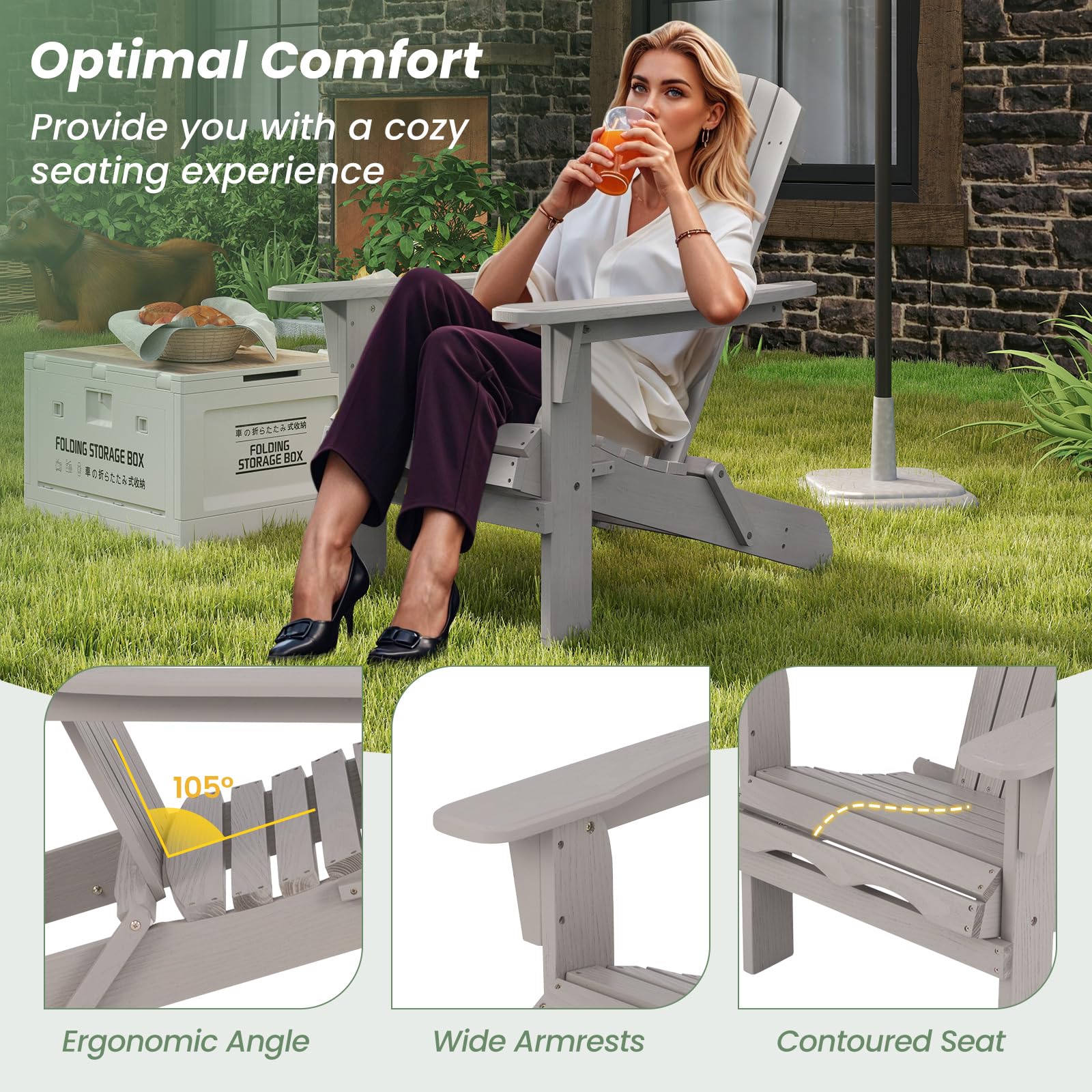 GIANTEX Set di 2 Sedie Adirondack Pieghevoli, Sedia da Esterno con Telaio in Legno di Abete