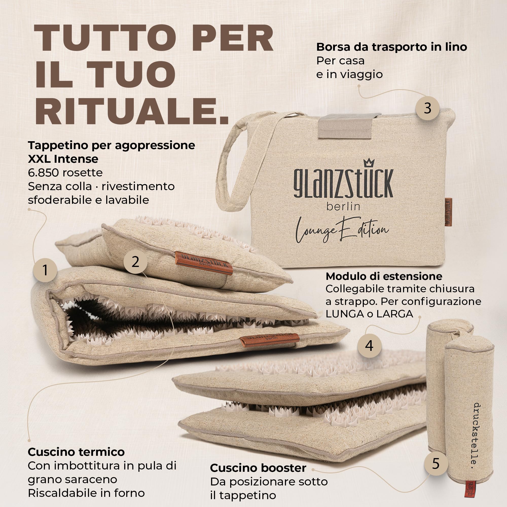 Glanzstück Berlin®: Tappetino per agopressione XXL Lounge Intense, set per tutto il corpo, ideale per principianti, in caso di tensioni, mal di testa, mal di schiena, stress