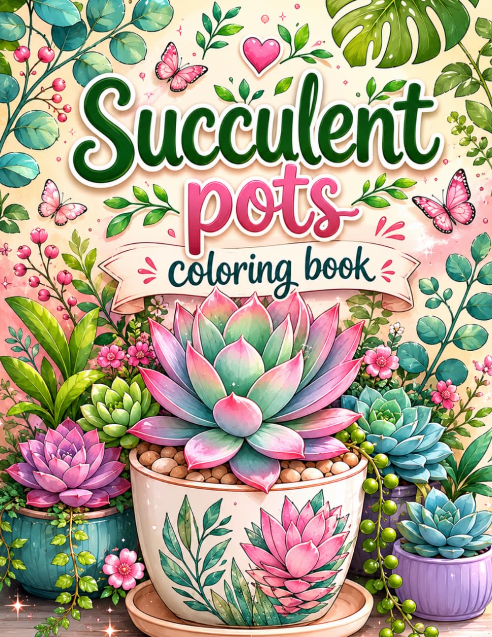 Succulent Pots Coloring Book: Relaxing Botanical Designs with Adorable Plant Containers for Stress Relief and Creative Fun