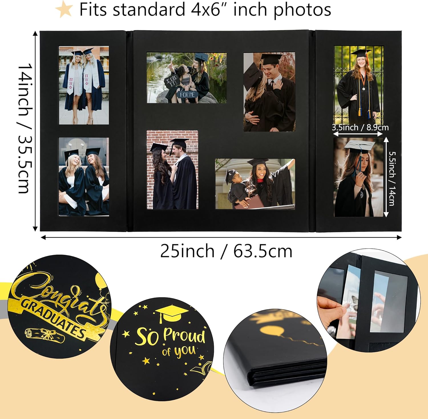 GMFrames Graduation Picture Folio Multi 4"x6" (8) Picture Frame for Senior High School, College or University Graduation Photographs