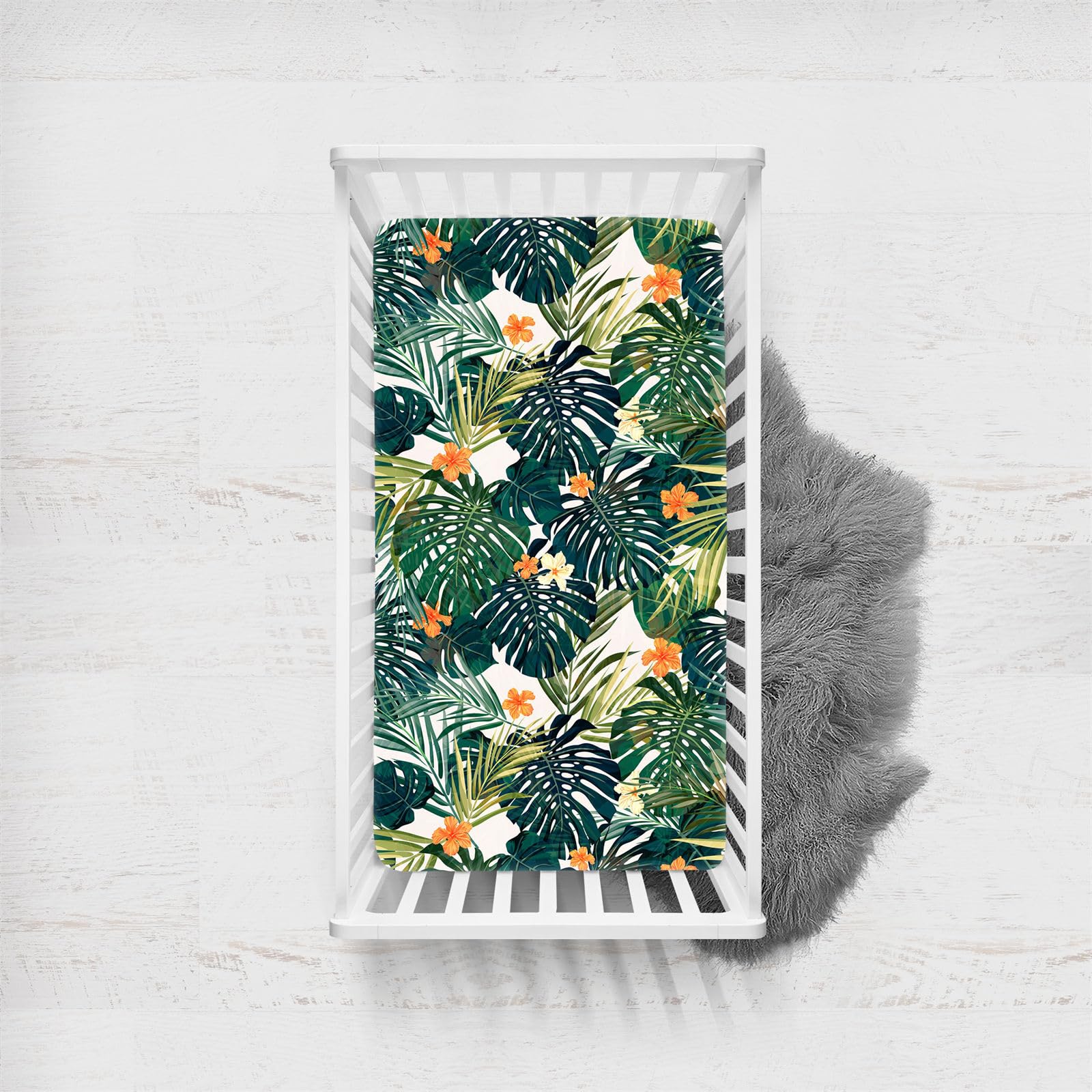 Odot Cot Bed Fitted Sheets, 3D Plants Flower Print Moses Basket Fitted Sheet Microfibre Crib Fitted Sheets Baby Bed Sheets Bassinet Sheets Cot Bed Mattress Protector (Monstera Leaves,140x70cm) — image 1