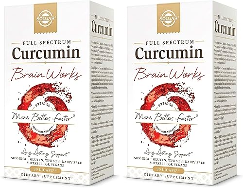 Solgar Full Spectrum Curcumin Brain Works, 90 Licaps - Apoya la recuperación de memoria, enfoque, función cognitiva, soporte antioxidante,
