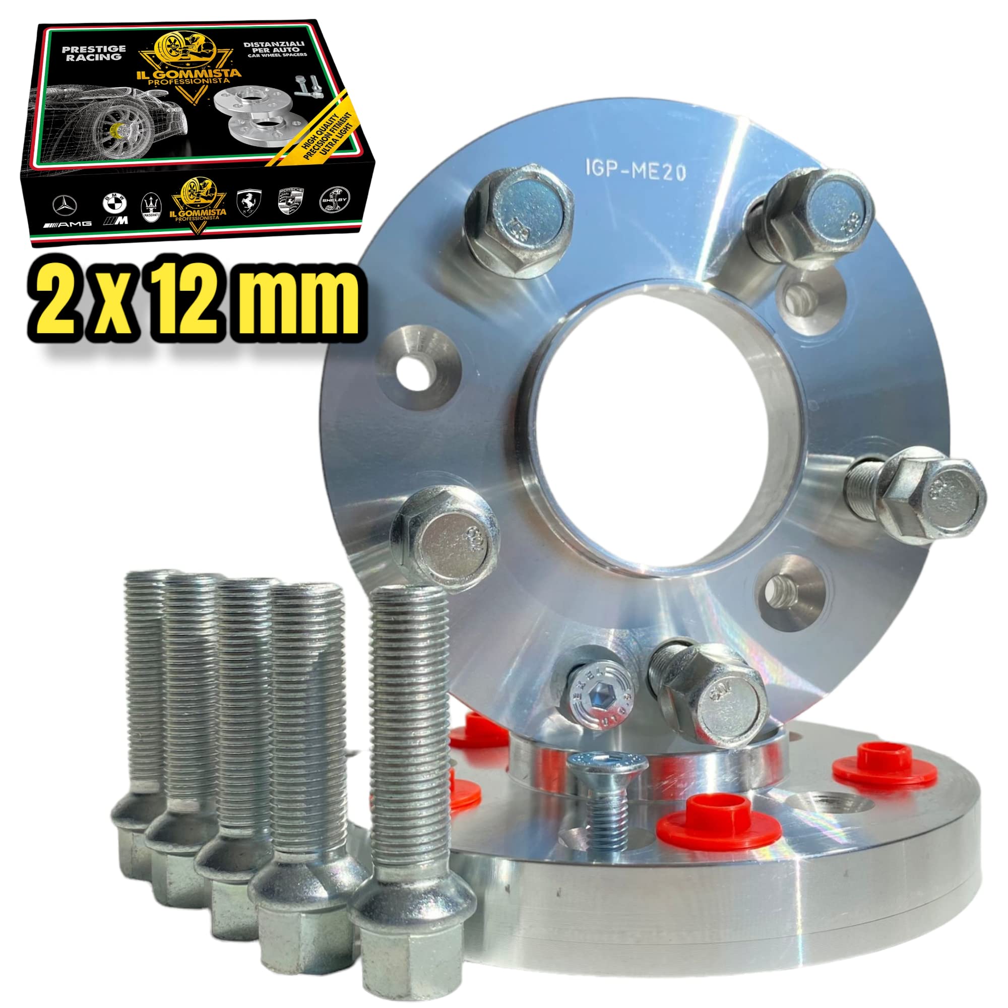 IGP 2 Distanziali Ruote 12 mm Compatibili Con Volkswagen Golf 5 6 7 8 MK 1K CD + Tiguan T-roc Passat Auto 5x112 mozzo 57.1 + 10 bulloni M14 x 1.5 sferici
