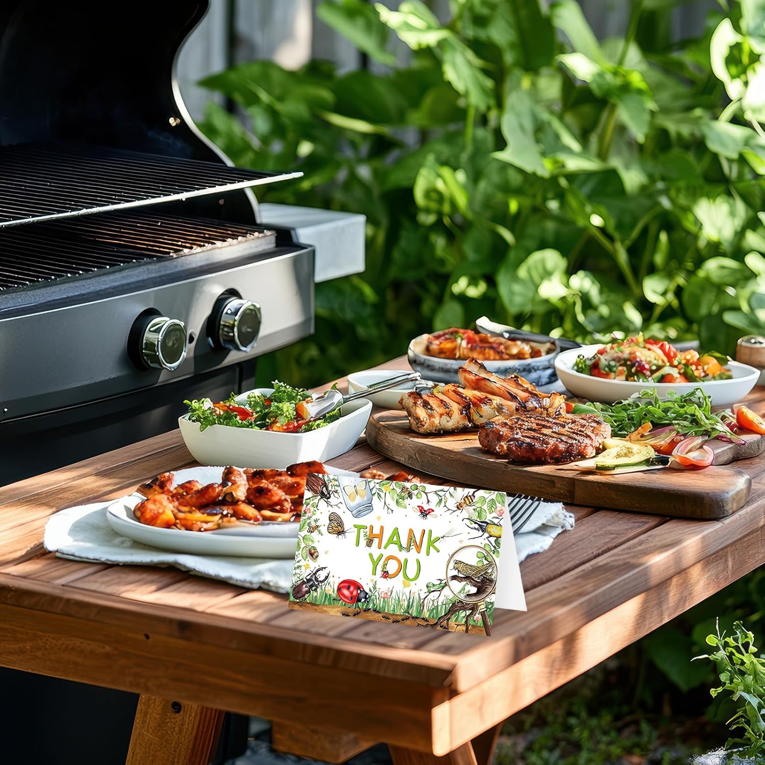 24 Pack Insects Thank You Cards with Envelopes Stickers Watercolor Green Ladybug Butterfly Bee Ant Magnifying Glass Blank Note Cards for Baby Shower Birthday Supplies - Image 4