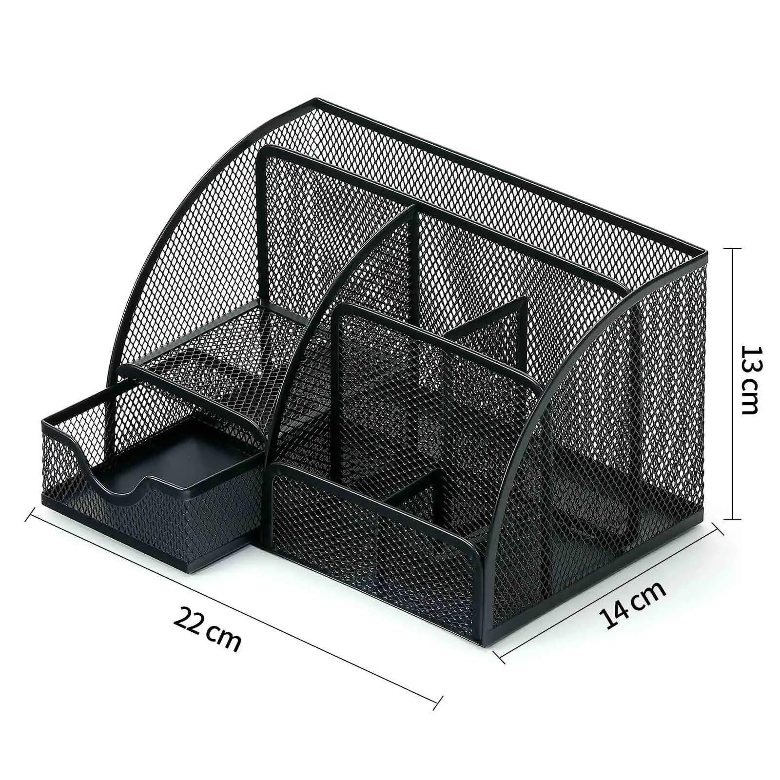 Organizer Scrivania 1PC Pen Holder Large Capacity Metal Desktop Storage Box For Office And Supplies(Seven grids green)