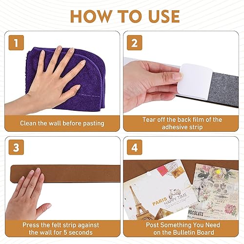 Miniatura 7 de 8 tiras de barra de corcho blanco con 50 alfileres y notas adhesivas, tiras autoadhesivas para tablón de anuncios que no dañan la pared, tablero de