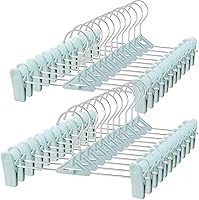Vista 13 de Perchas para pantalones con clips, paquete de 50 – Perchas apilables para faldas cortas con clips que ahorran espacio – Antideslizantes, ajustables