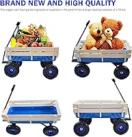 Vista 6 de Carro de carga de acero resistente con soporte lateral de madera con neumáticos todo terreno de 10", capacidad de arrastre de hasta 176lb, carro