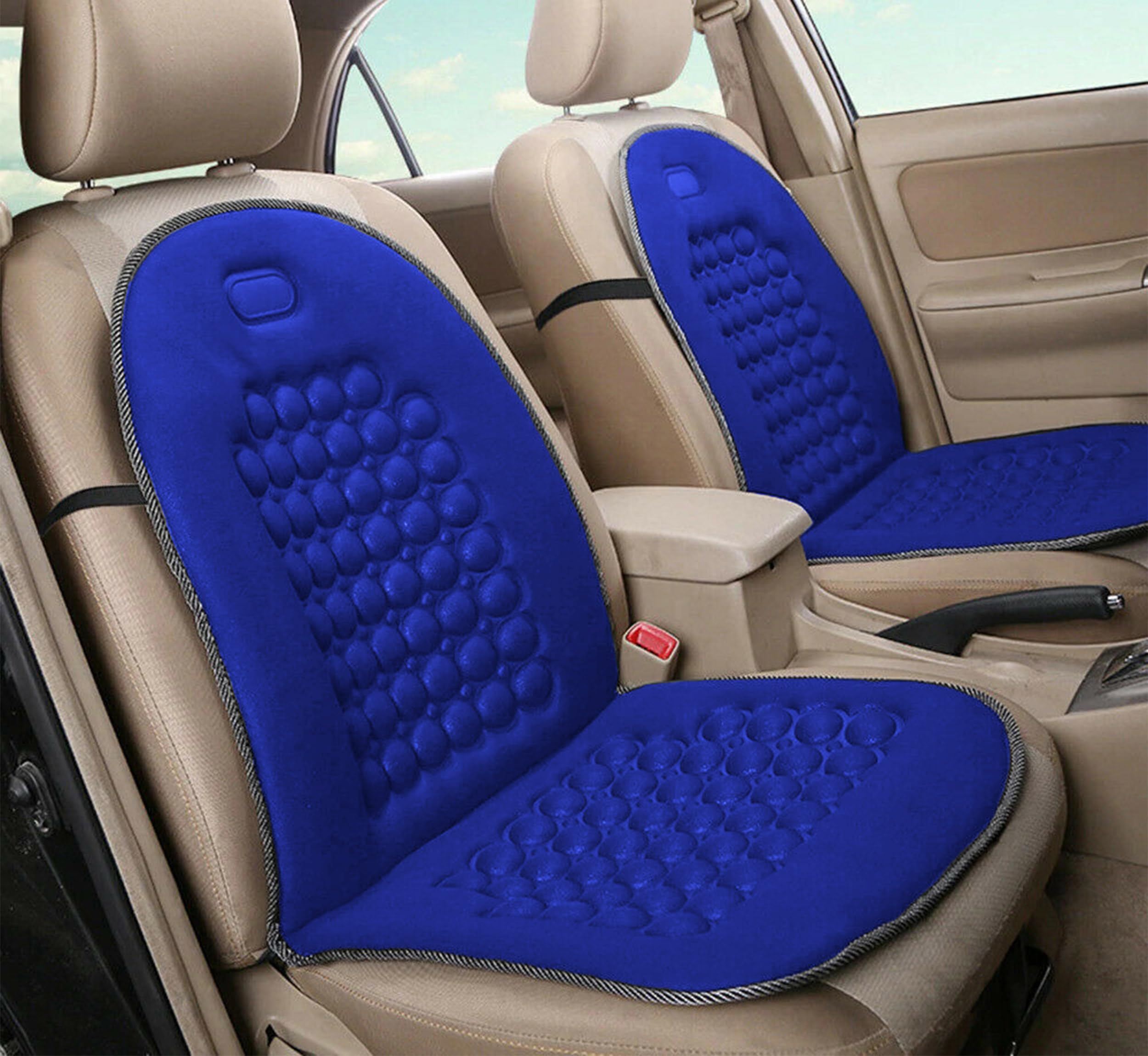 Auto Accessori Lupex Coppia di schienali universali, Materiale poliestere,Set coprisedili anteriori, kit 2 pezzi con 92 sfere massaggianti, per sedili auto furgone autobus camion sedia ufficio (Royal)
