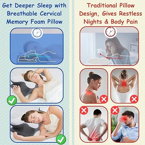 Miniatura 8 de Almohada cervical para el cuello ultra alivio del dolor para dormir de lado, almohadas ergonómicas de espuma viscoelástica para aliviar el dolor de