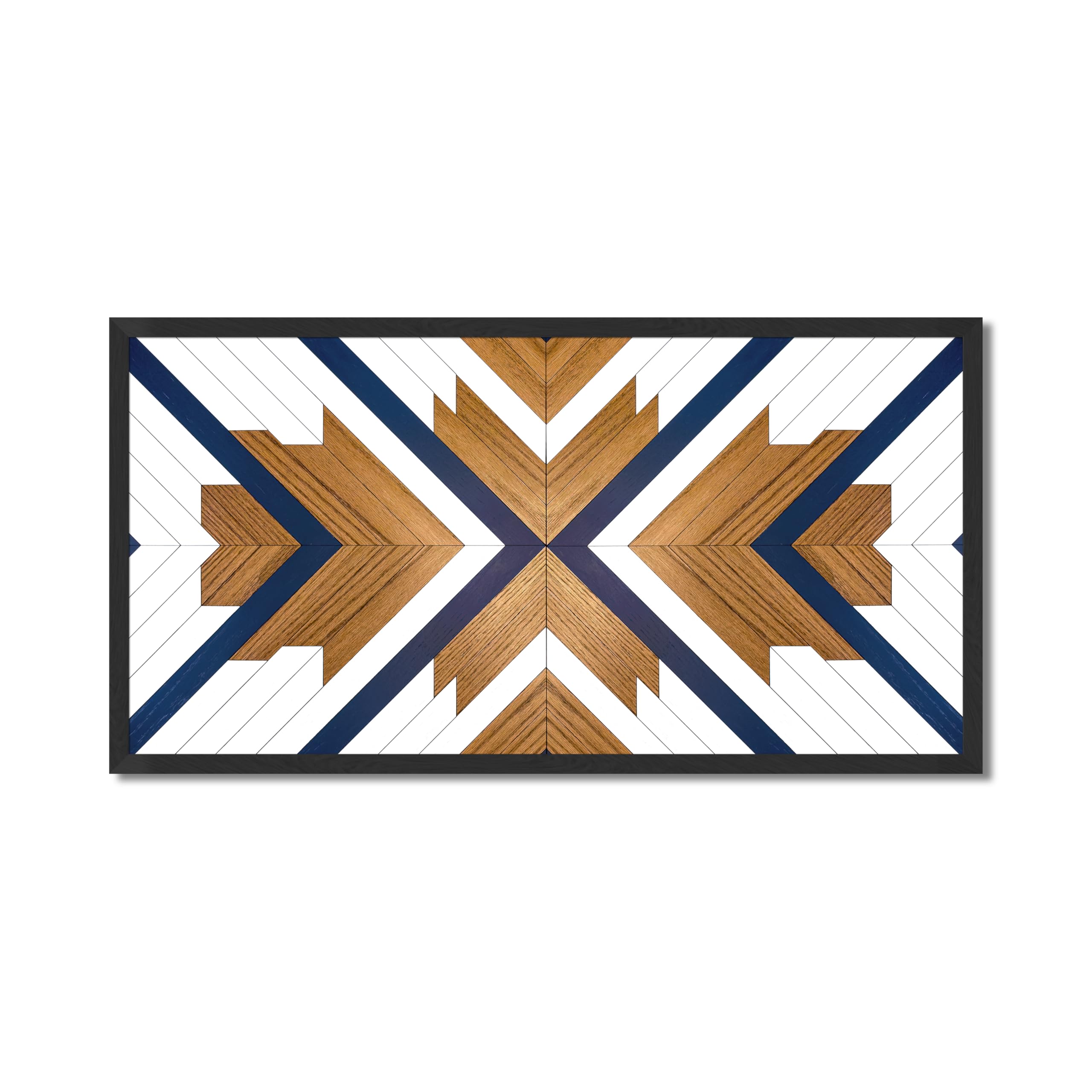 BIRCHBUFFALO Brixon Rustic Real Wood Wall Art, Handmade Boho Farmhouse Decor, Framed Wall Art for Living Room or Over the Bed, Size 12x24 Navy Accent/Black Frame