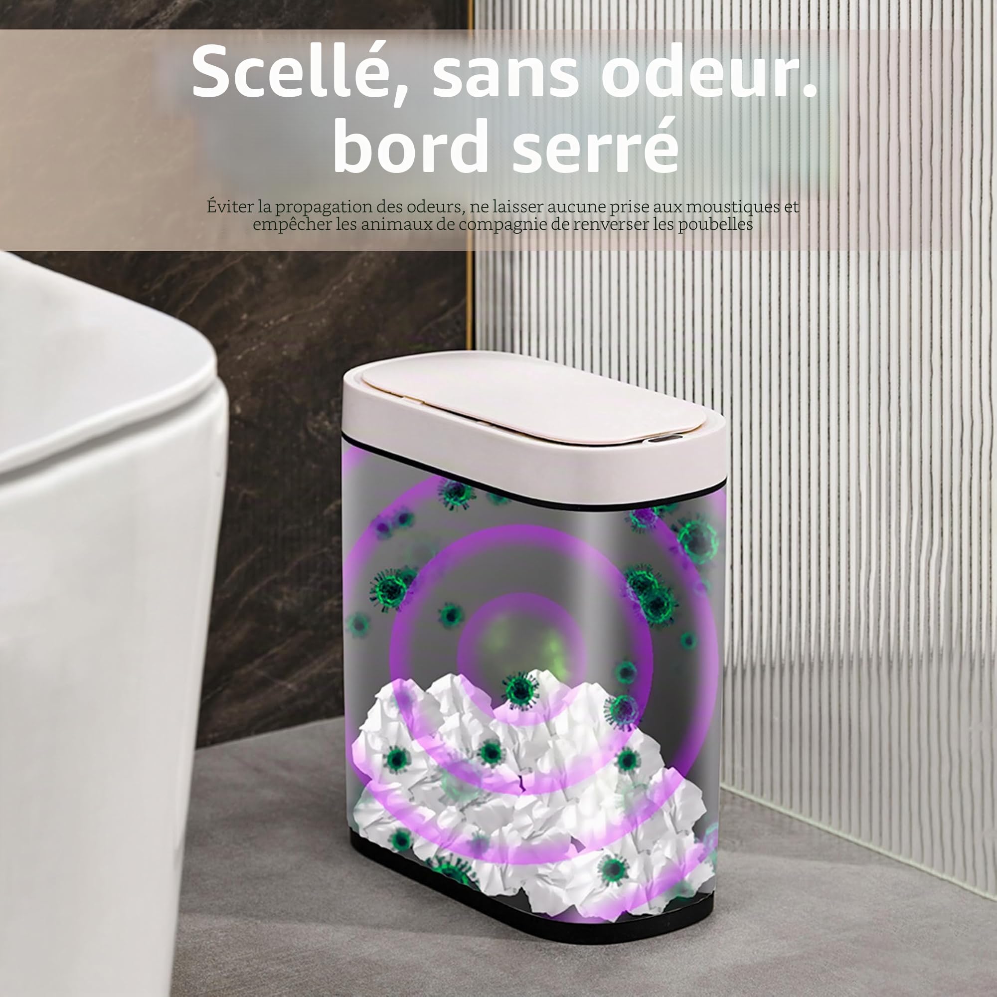Poubelle Automatique 8L avec Capteur - Poubelle Électrique avec Couvercle pour Cuisine & Salle de Bain - Étanche/Anti-Odeurs pour Bureau, Chambre, WC - Corbeille Blanche Silencieuse