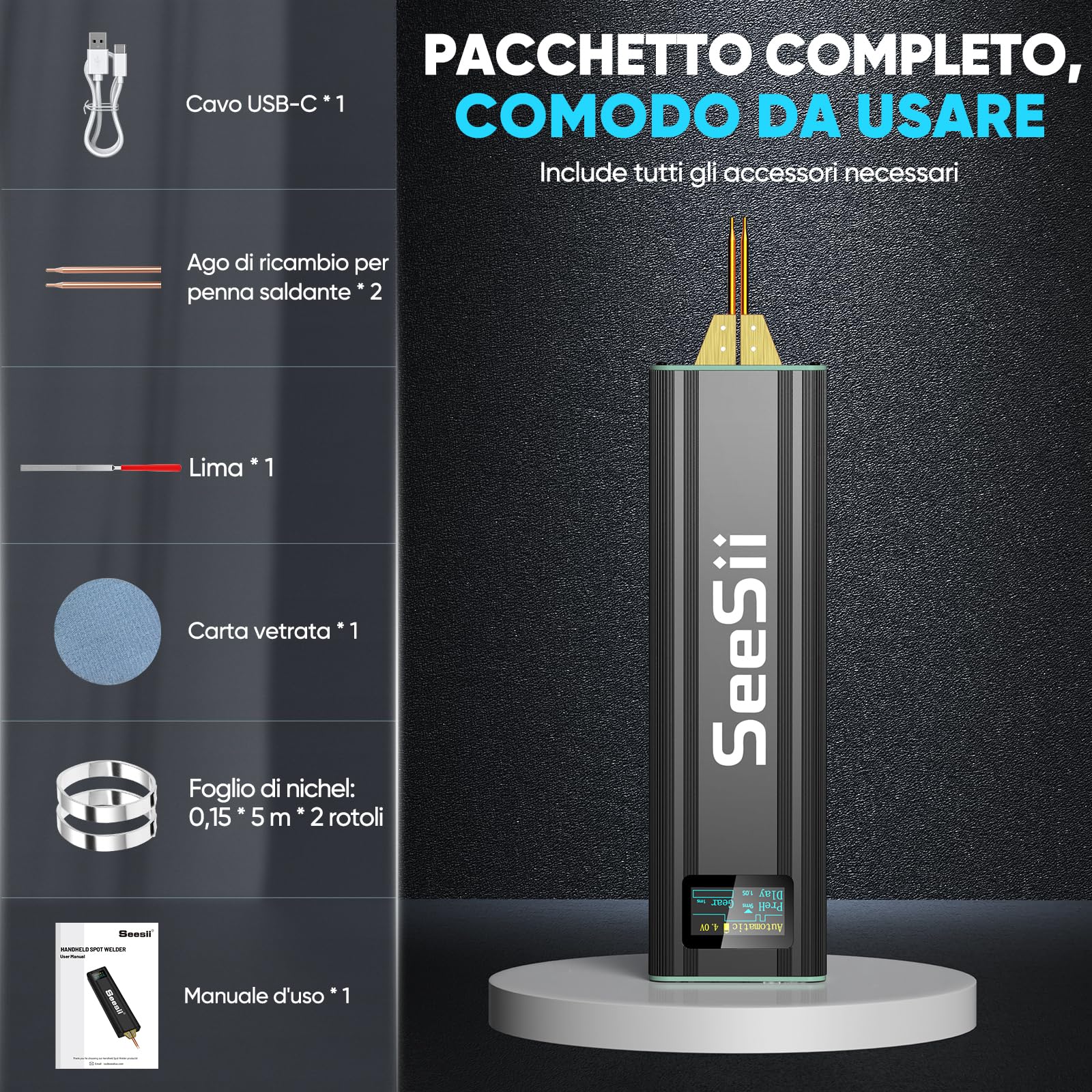 SEESII Saldatrice a Punti per Batterie - SE-209 Mini Saldatore a Punti Portatile Aggiornato 80 Marce con Batteria 5,0 Ah, Spot Welder per Lamiere di Nichel 0,1-0,2 mm, Ferro, Acciaio Inossidabile