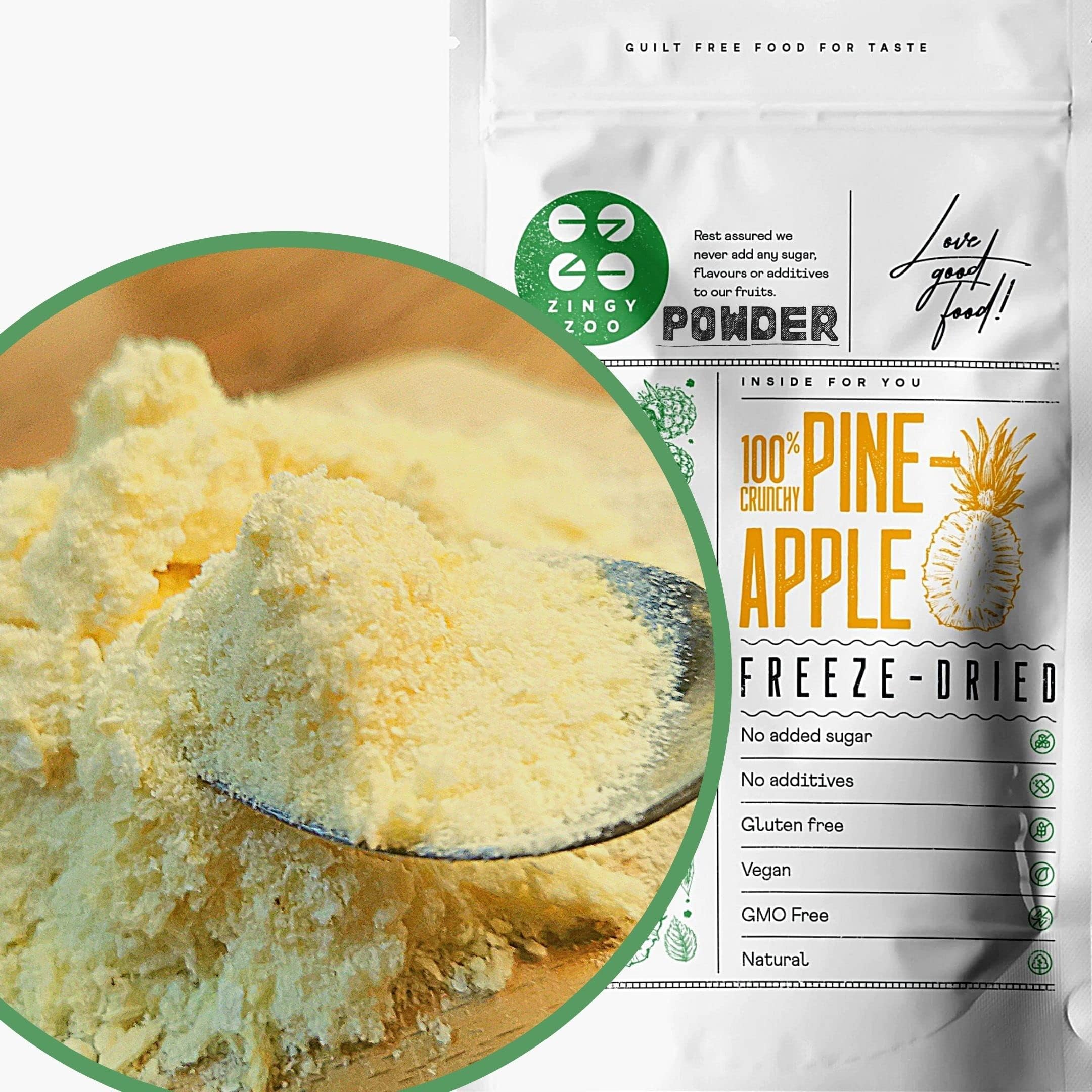 Freeze Dried Pineapple Powder | 100% Natural Source Bromelain Powder from Crushed Pineapple | GF Pure Freeze Dried Fruit Powder | Used Also as Meat Tenderiser Powder | Pure Pineapple ZingyZoo