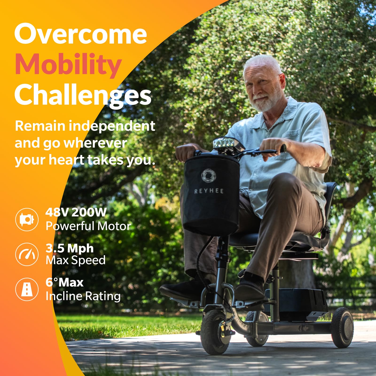 Reyhee Folding Electric Mobility Scooter for Adults Seniors, 50 Lbs Lightweight Portable Electric Scooter with 2 Detachable Batteries, Height-Adjustable Seat and Handlebar, 300lb Weight Capacity