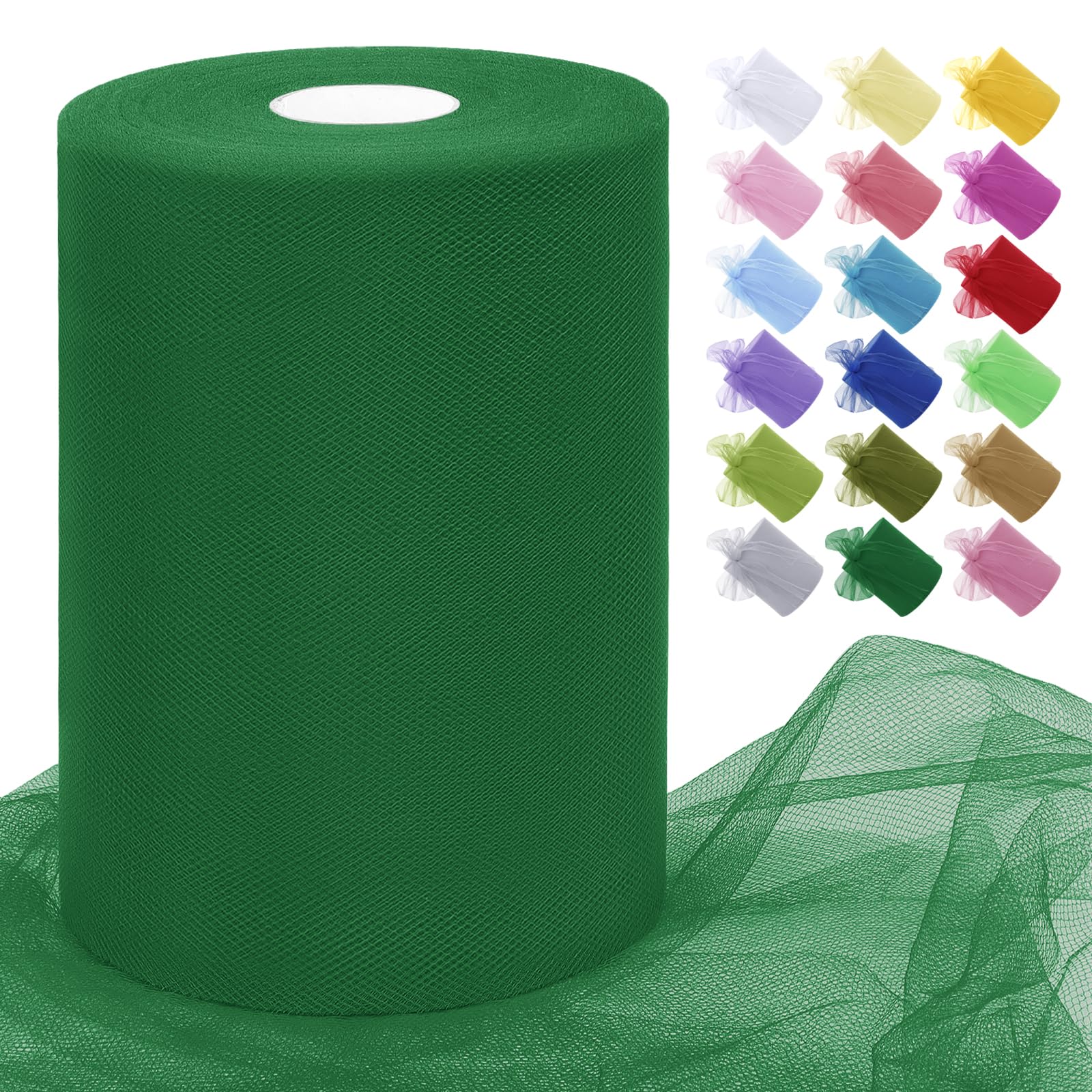 Uiopa Green Tulle Fabric Roll 15cm x 91m Polyester Netting Fabric Mesh Tulle Ribbon for Tutu Skirts, Gift Wrapping, Birthday/Party/Wedding Decoration, DIY Projects