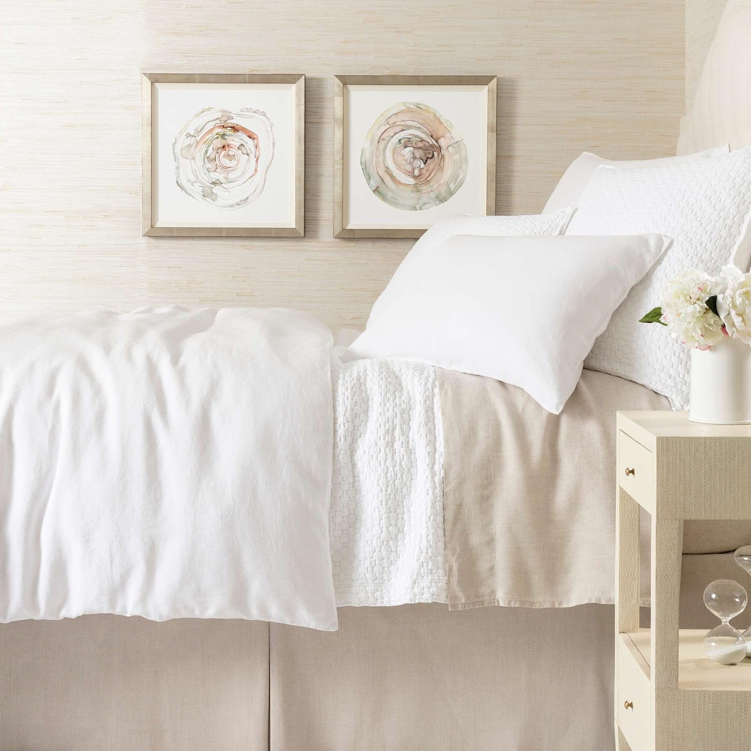 Pine Cone Hill Lush Linen White Duvet Cover, Full/Queen Size, White Solid Pattern