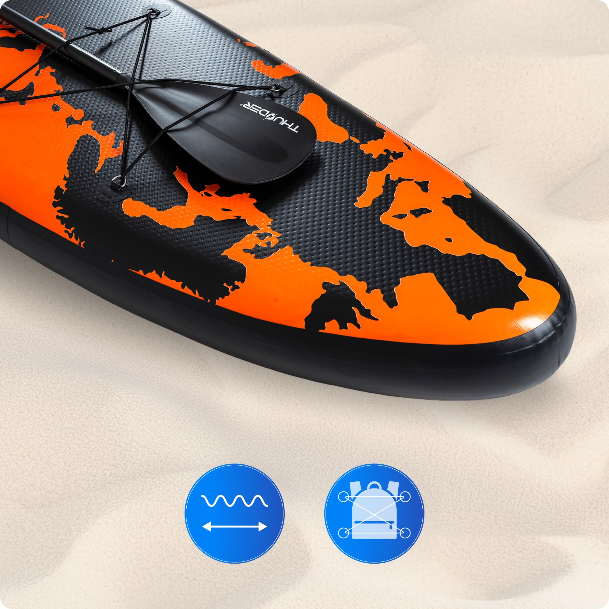 THUNDER SUP Board 365 cm, Aufblasbar mit Kajaksitz, Orange/Schwarz, Earth