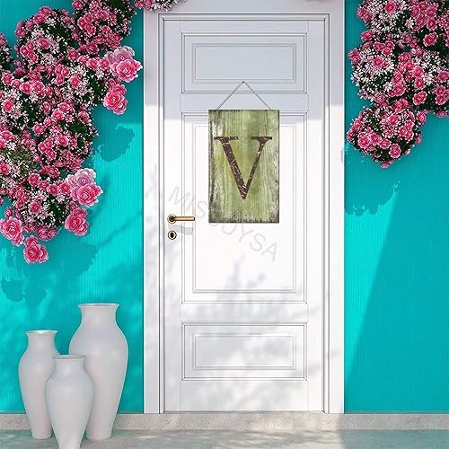 Vista 200 de Letrero colgante de madera con letra J, letrero de madera para decoración del hogar, 26 letras del alfabeto de metal, placa de madera, decoración