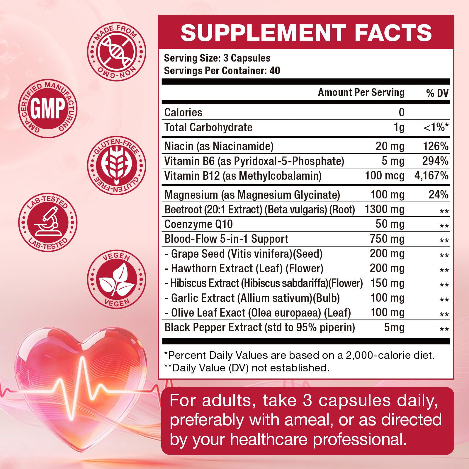 Totaria Beetroot Capsules 2230mg Support Blood Pressure & Heart Health, Nitric Oxide Supplement with Grape Seed, Hawthorn, Garlic & CoQ10, Blood Flow Beet Root Powder | 120 Count — Amazon image 6