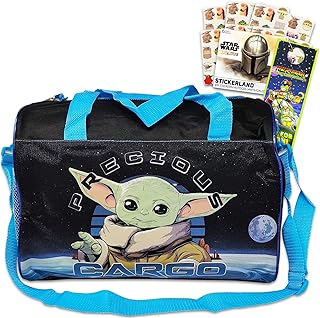 Mandalorian Baby Yoda Travel Bags for Kids - Bundle with Star Wars Duffle Bag, Plus Stickers and More Boys Girls (Mandalorian Bag Set), mandalorian duffle bag