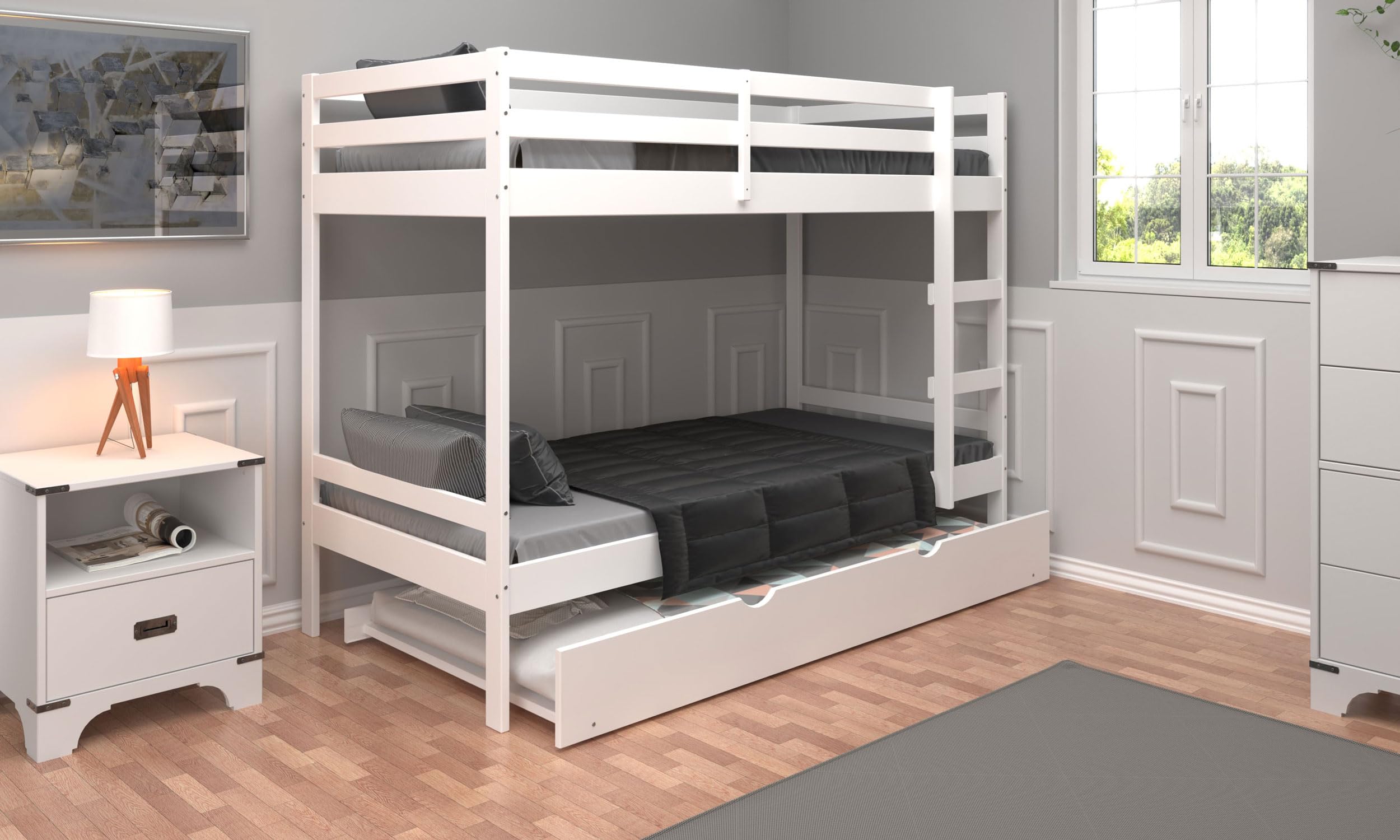 Litera Infantiles Madera Maciza Tres Camas Escalera 90x190 cm