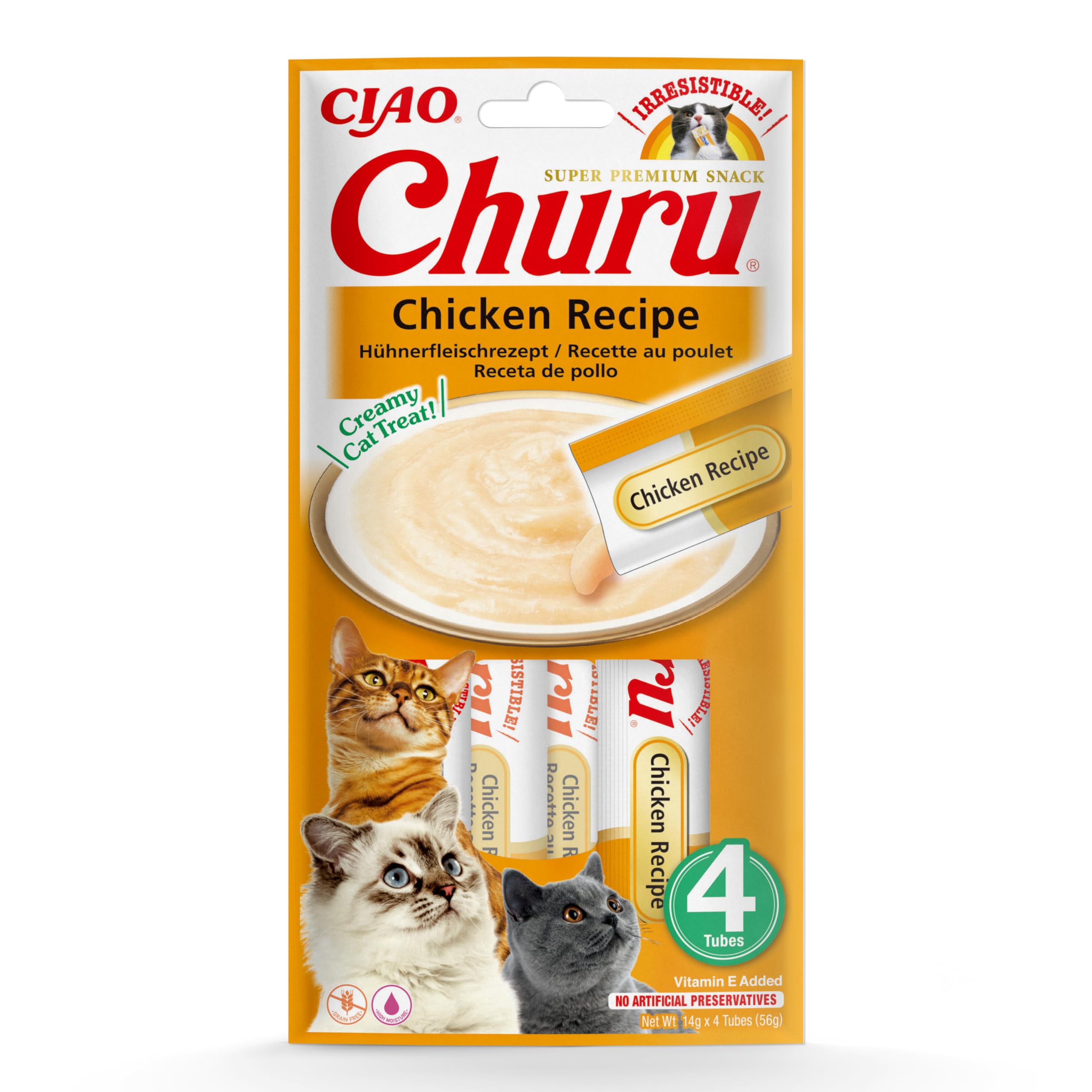 Ciao Churu Sticks by INABA Cat Treat - Chicken Flavour (4 x 14g) / Soft & Creamy Cat Treat, Delicious & Healthy Snack, Likable Stick, Hand Feeding, Natural, Grain Free, High in Moisture