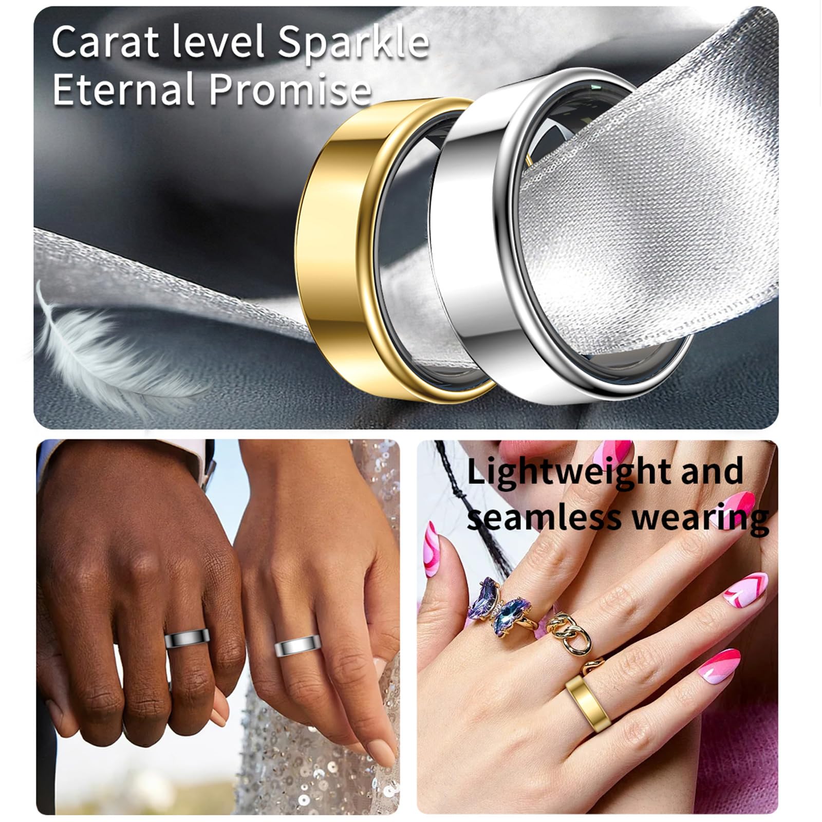 findtime Bague intelligente dorée pour femme et homme - Pour Android et iOS - Moniteur de sommeil - Moniteur de fréquence cardiaque - Podomètre - Suivi d'activité - Or rose