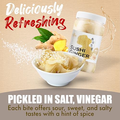 Miniatura 6 de Fusion Select 2 paquetes de jengibre de sushi – Gari en rodajas naturales, jengibre en escabeche para sushi – Sin MSG, sin OGM – Notas de sabor