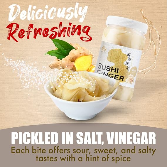 Fusion Select Sushi Ginger - Natural Sliced Gari, Pickled Ginger for Sushi - No MSG, Non-GMO - Spicy, Sour, Sweet & Salty Taste Notes - Side Dish For Sashimi, Sushi Ingredients - 12oz (Pink, 1Pk)