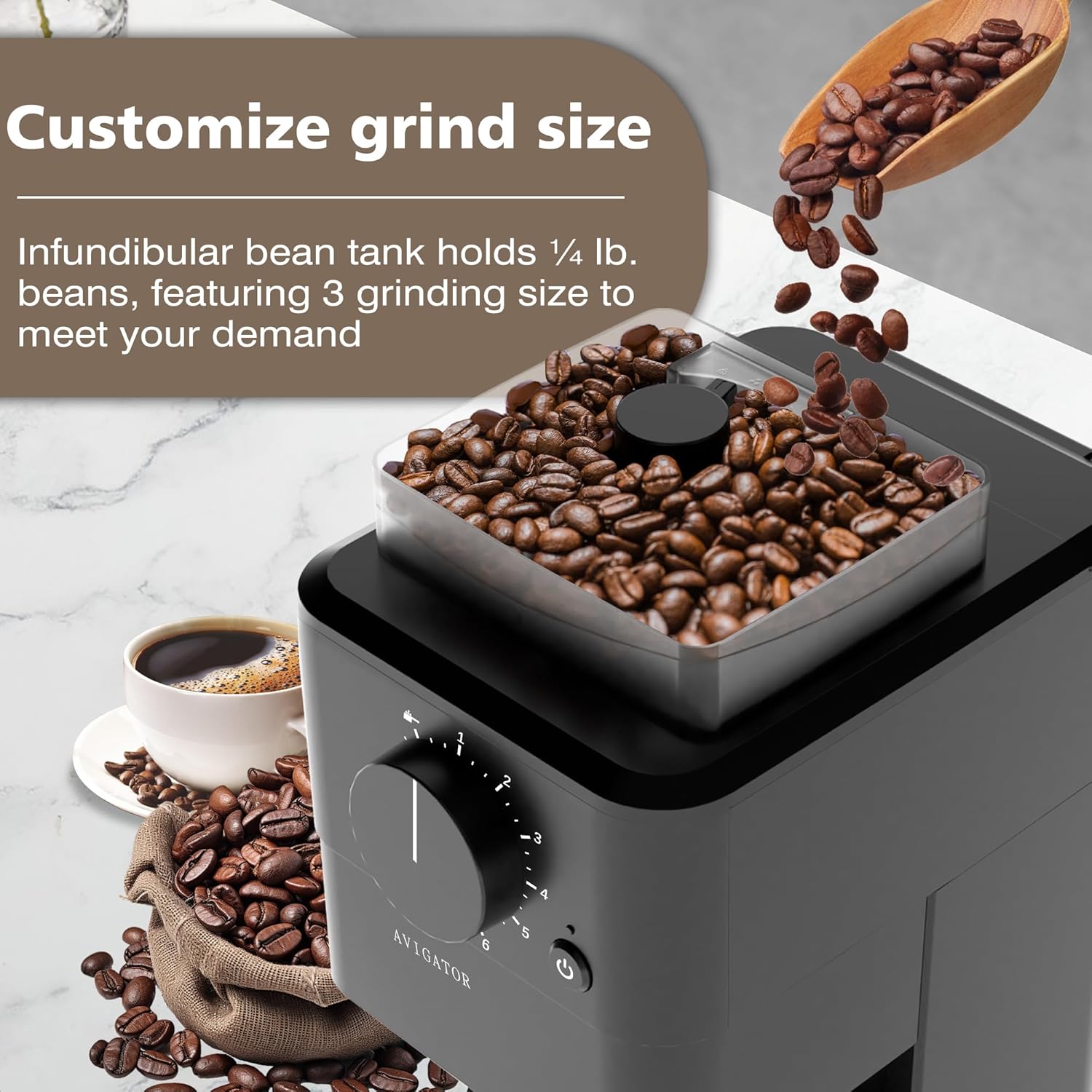 10 Cup Coffee Maker with Grinder Built in, Automatic Grind and Brew Coffee Machine with Glass carafe, Reusable Filter, Auto shut off, Warming plate, for Home Offices or Large Families, Black