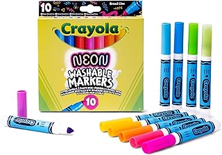 أقلام ماركر نيون بطرف عريض، قابلة للغسل، 10 قطع من كرايولا