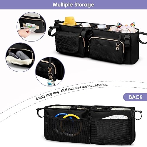 Miniatura 3 de Prokva Organizador de cochecito doble Compabitle con BOB Duallie y Baby Jogger City Mini GT2 Cochecito doble, organizador de cochecito doble con