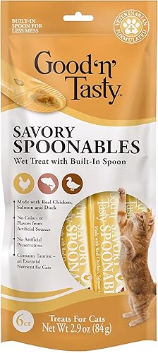 Good 'n' Tasty Savory Spoonables con pollo real, salmón y pato, tubo de 6 unidades, golosinas húmedas exprimibles de triple sabor para gatos con