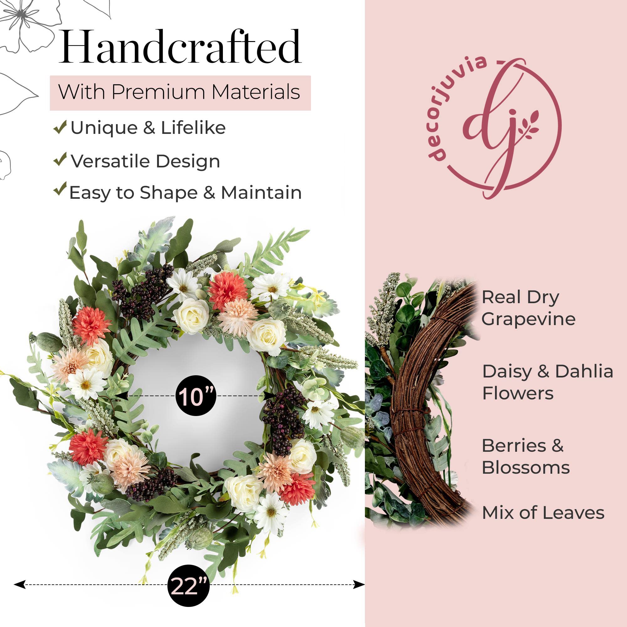 Guirlanda Floral Primavera/Verão 61cm - Peônias, Dálias E Rosas Para Porta