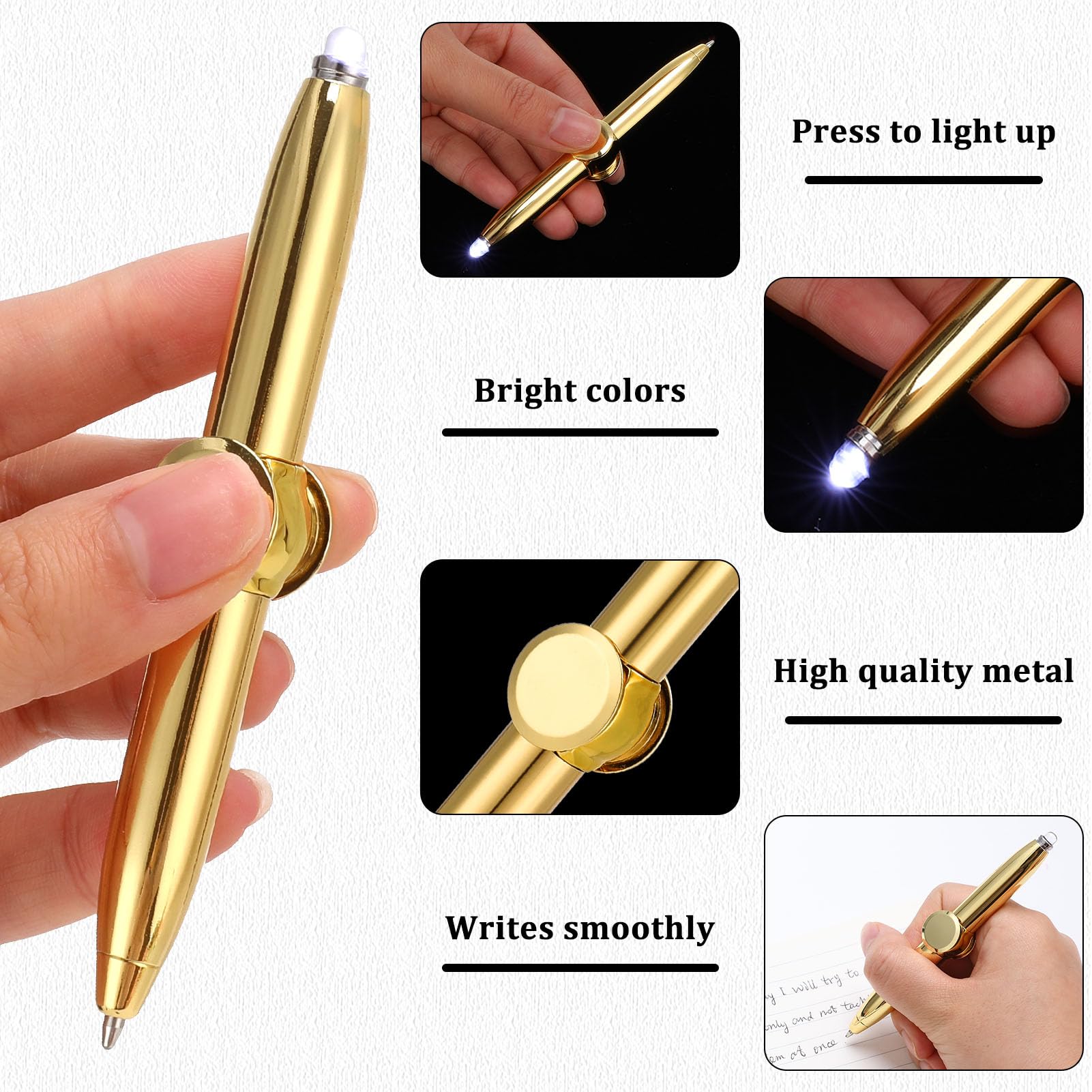 Saerryor 4PCS Spinning LED Light Pen, Fidget Metal Writing Tool With Spotlight for Stress Relief and Mood Regulation - Image 3