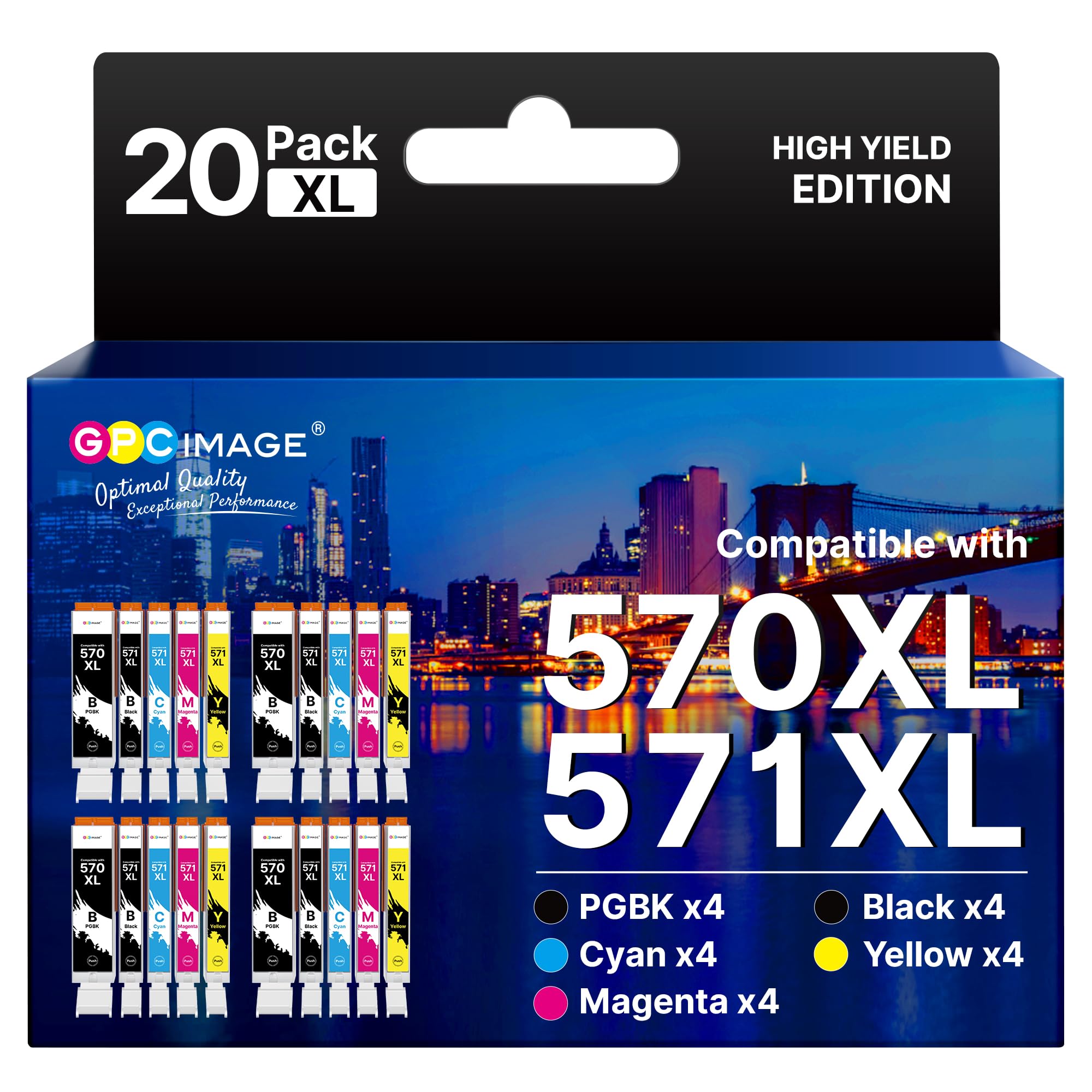 GPC IMAGE 570XL 571XL Patronen Kompatible für Canon TS5050 Druckerpatronen für Canon 571 570 XL PGI-570 CLI-571 Pixma TS5050 MG5750 TS5055 MG6852 MG5753 TS6050 TS5053 MG5752 MG5751 (20er-Pack)