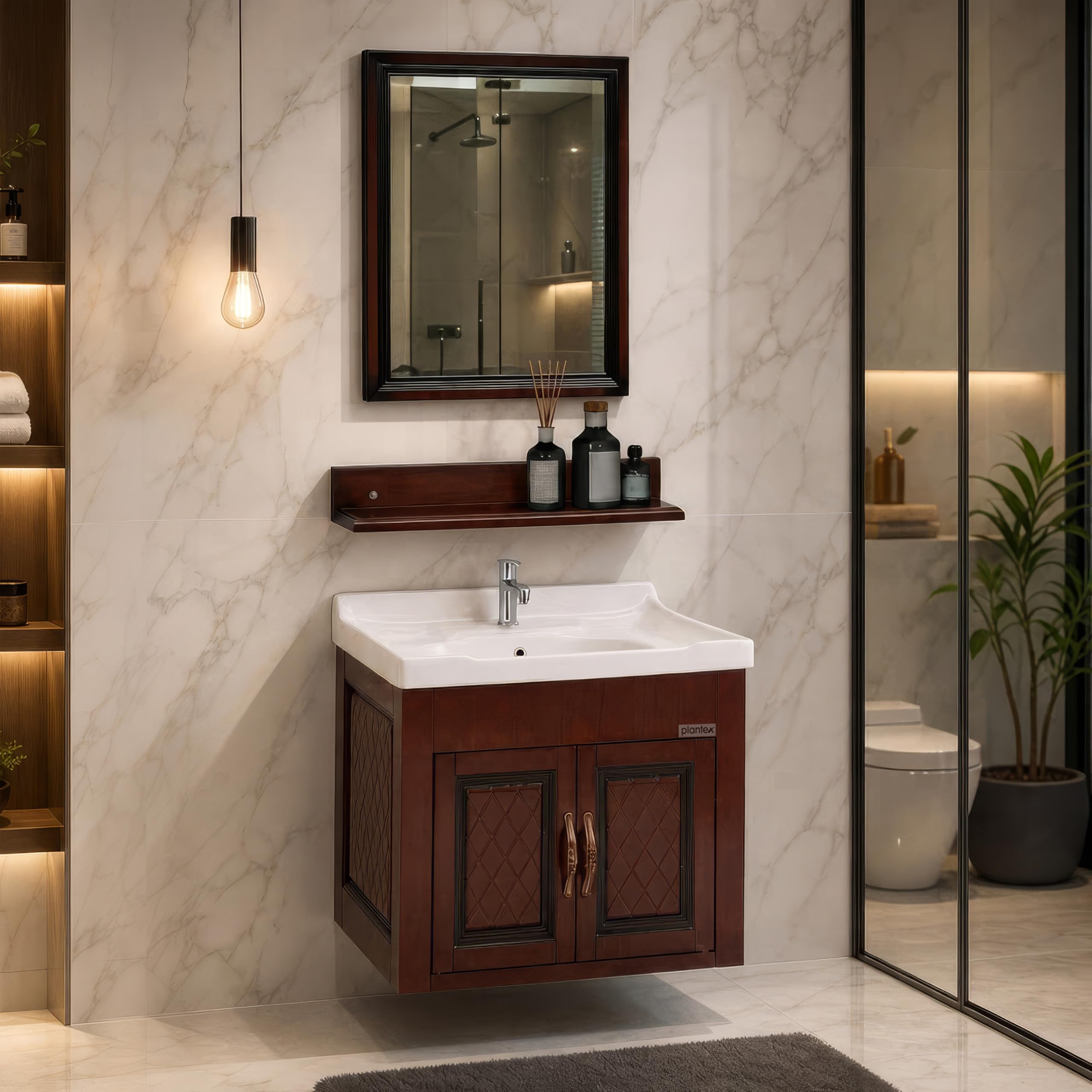 Plantex Unbrekable Bathroom Vanity Cabinet & Washbasin Set/Washbasin with Cabinet/Vanity Basin for Bathroom with Mirror (Brown)