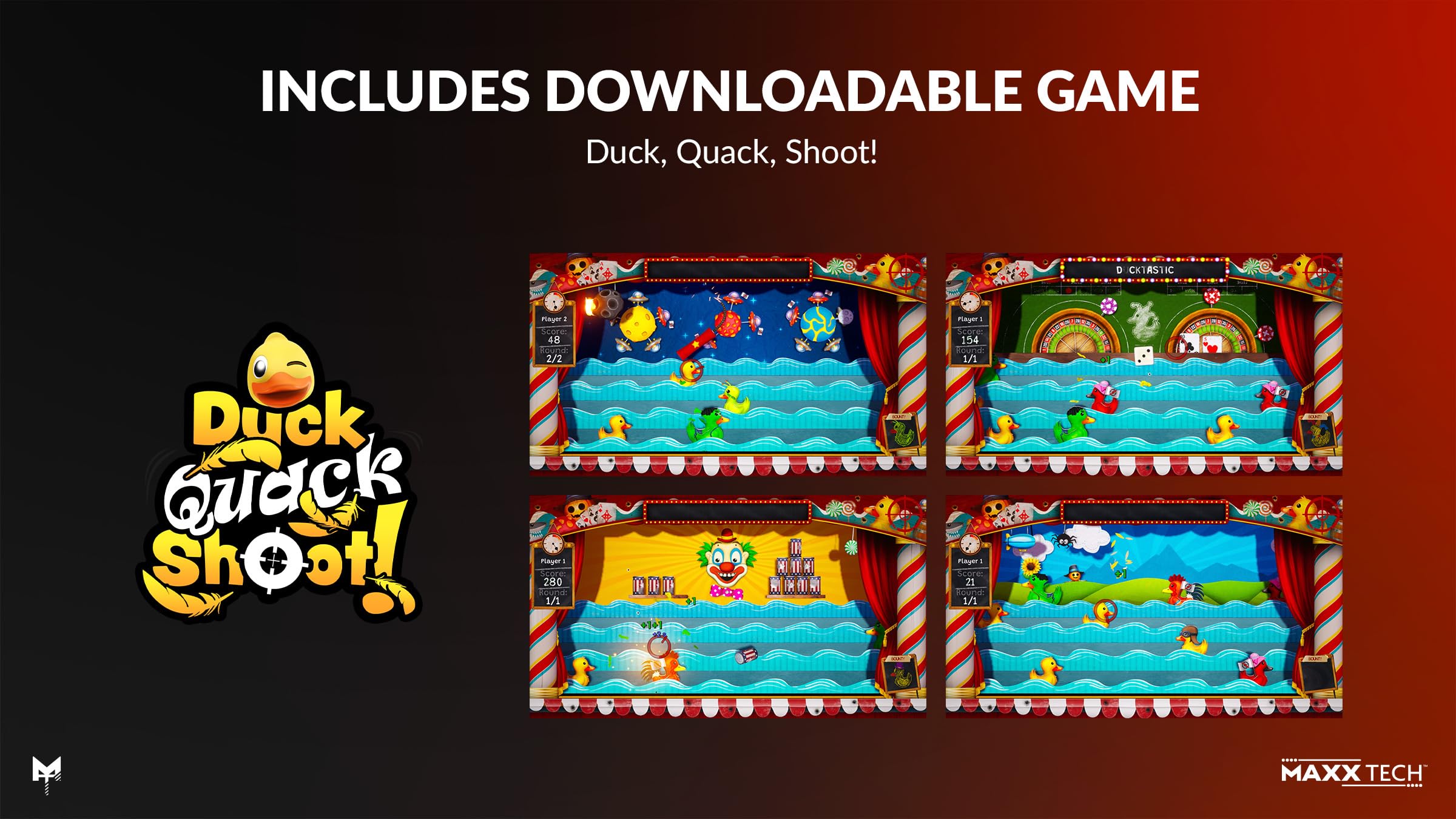 Maxx Tech Duck, Quack, Shoot! Kit for Switch 2&1- Includes Downloadable Switch Code in Box game plus 2 Quacking Themed Duck Blasters! Compatible with Nintendo Switch 2 & 1! For All Joy-Cons!