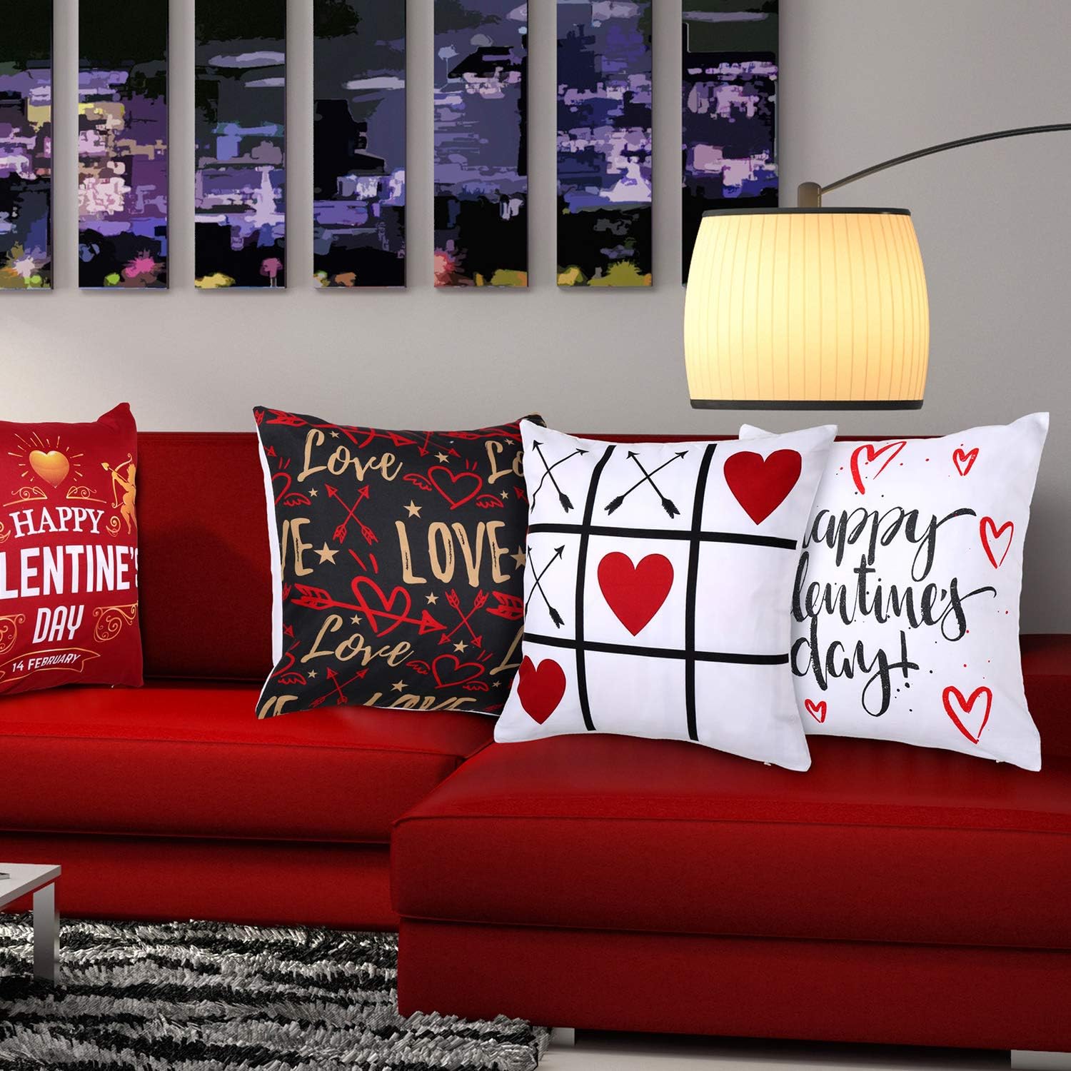 Boao Set of 6 Valentine's Day Pillow Covers 18 x 18 Inch Happy Valentine's Day Love and Heart Throw Cushion Covers Decorative Square Pillow Cases for Sofa Couch Bed Home Living Room Decorations - Image 2