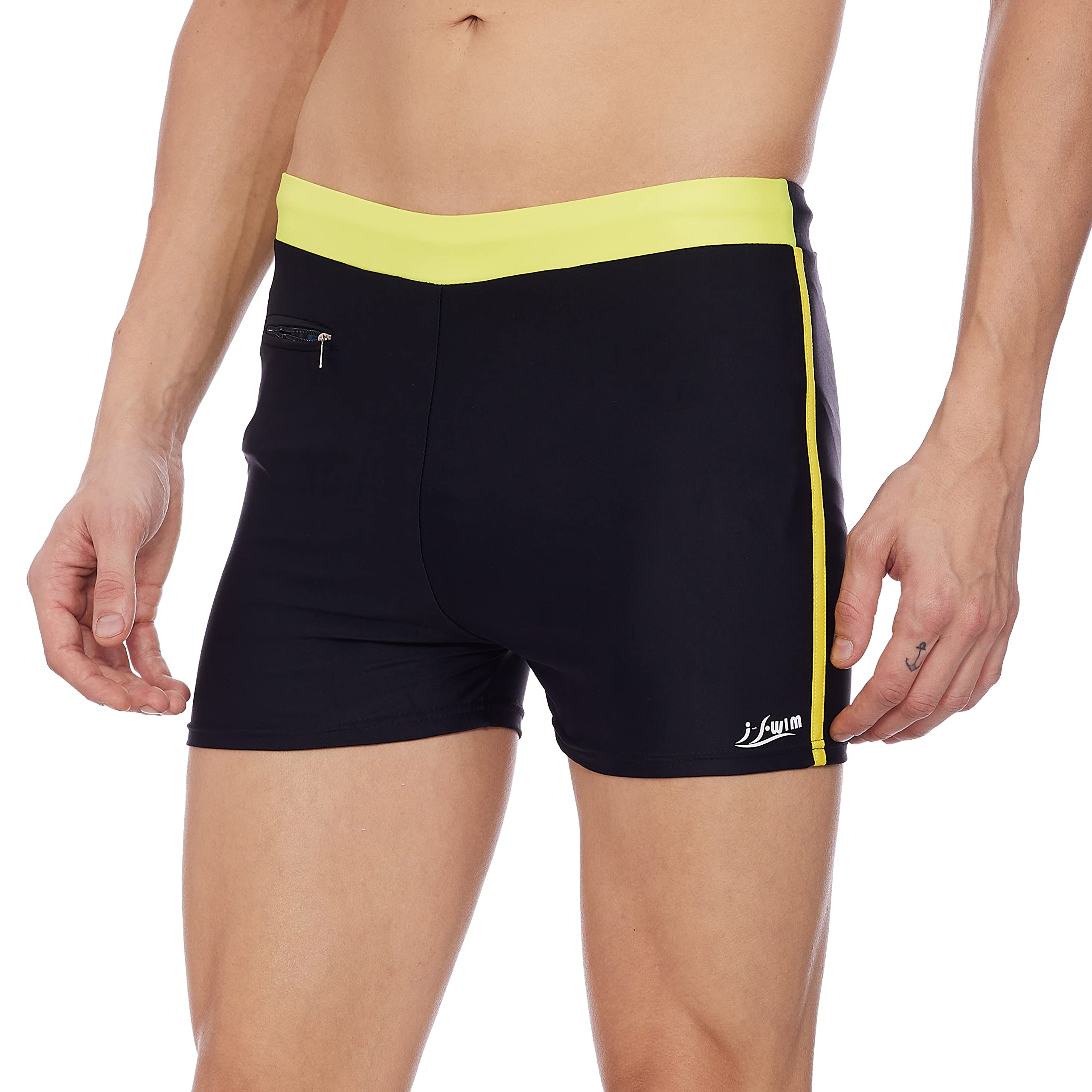 I-Swim Mens Costume Is-010 Size 2XL Black/Yellow with Swimming Goggles Is-506