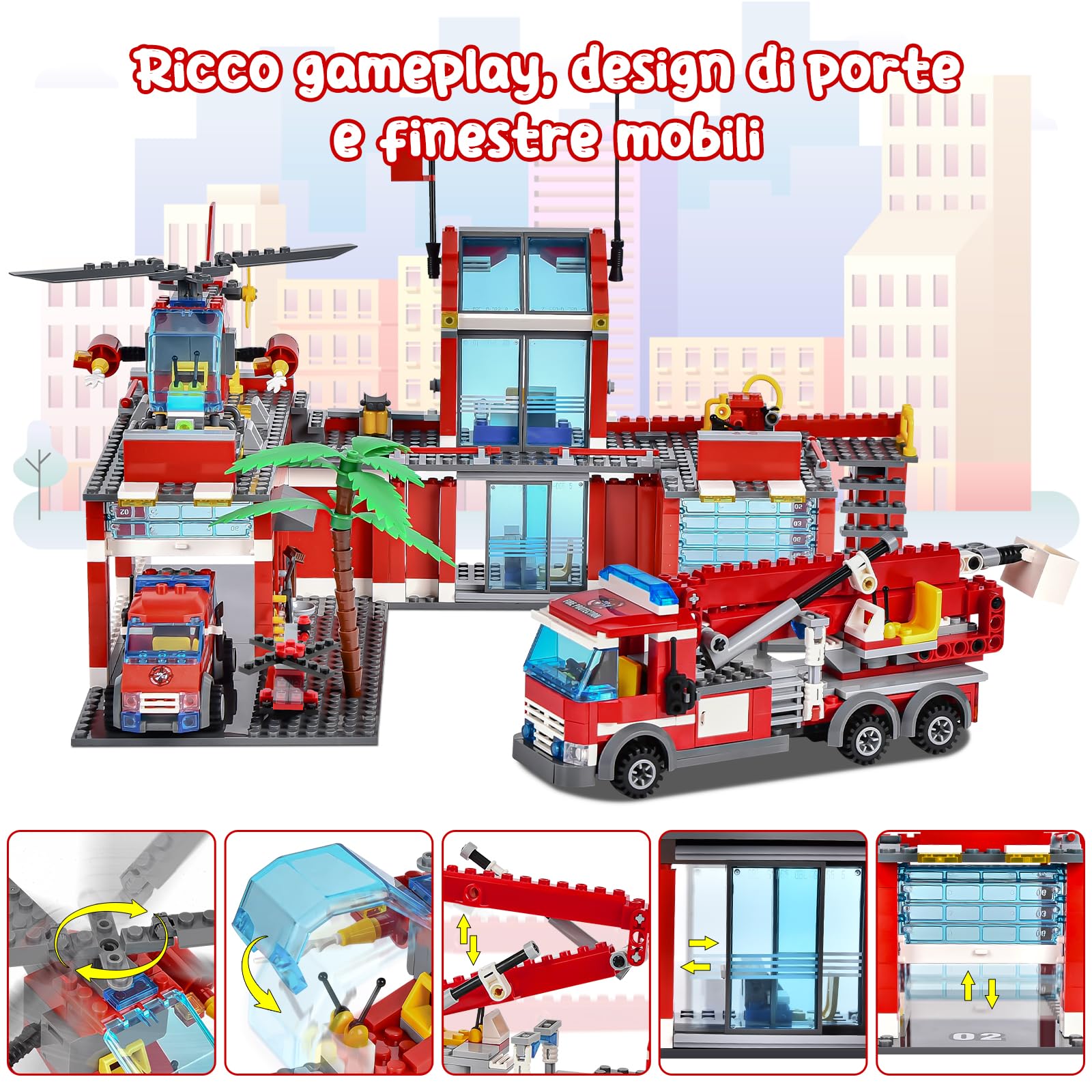 YOOHBERRYS Caserma dei Pompieri Costruzioni 827+ Pezzi per Bambini 8+ Anni | 6-in-1 City Pompieri Vigili del Fuoco, Elicottero, 2 Mezzi di Soccorso, 2 Autopompe, Idea Regalo Giocattoli Ragazzi Ragazze