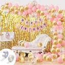 Luxaar Girls Happy Birthday Rubber Balloons Banner Curtains Decorations Kit- 93Pcs For Girl Baby Kids First Bday Decoration Items/Women Celebration/Pink Princess Quarantine Theme gallery image