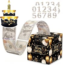 Pup Go Money Gift Box Cash Pull, Happy Birthday Surprise Money Box for Cash | Money Balloon Surprise, DIY Age Stickers, 50 Clear Bags, for Adults Teens Kids Birthday Gifts