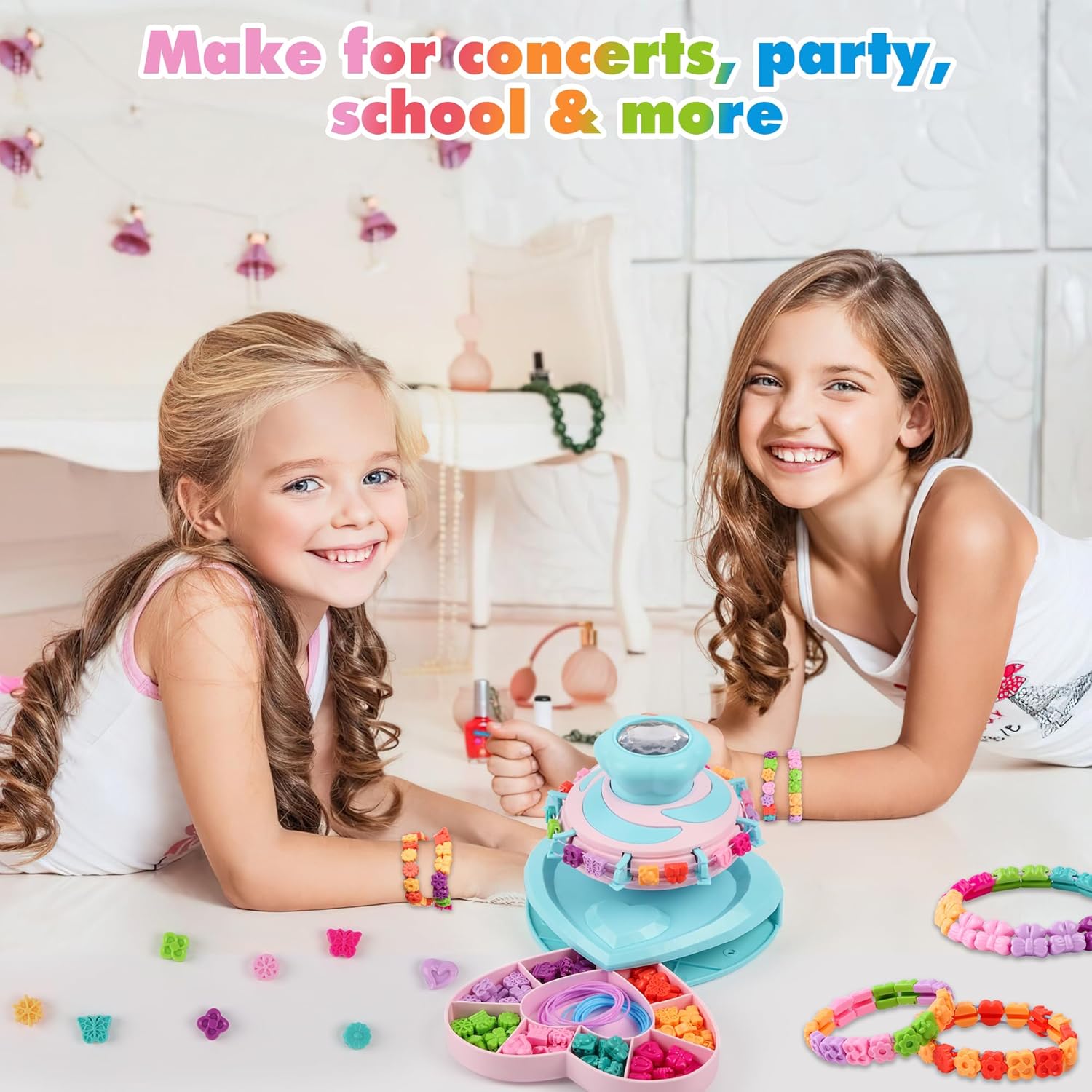 DPAPDI Pop Style Bracelet Making Kit for Girls, 192 Beads Jewelry Maker with No-Knot Design & Carry Case, Creative Arts Crafts Gift for Kids Ages 6 7 8 9 10 11 12